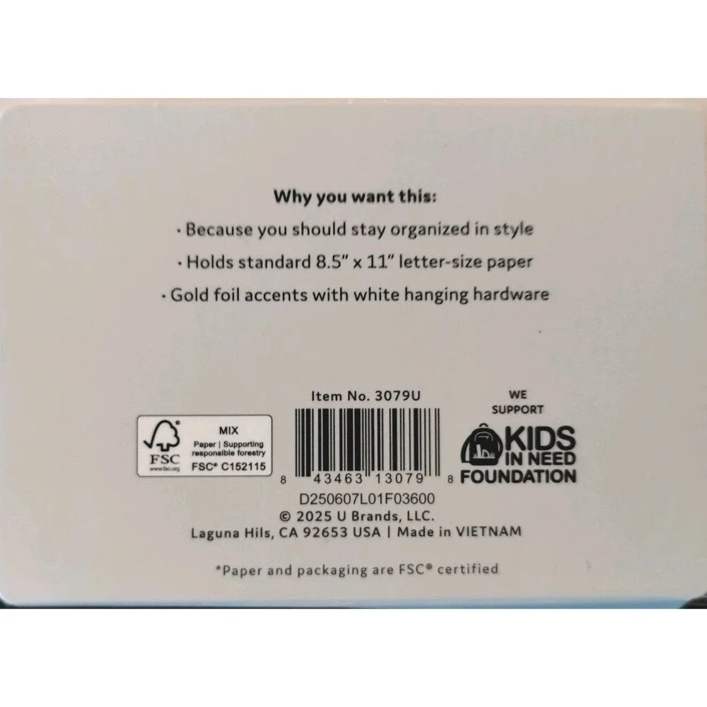 U Brands Decorative Hanging File Folders, Classic Chic, 6 Count - NEW